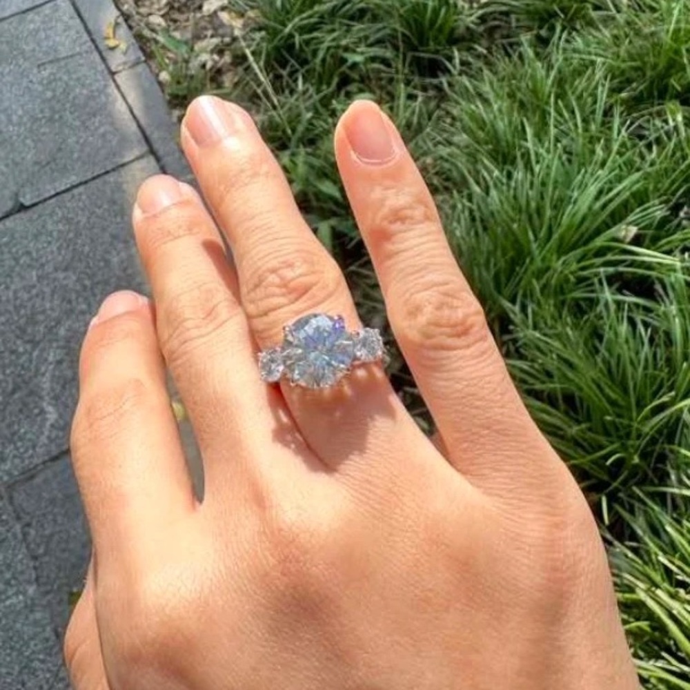 Italo Three Stone Created White Sapphire Engagement Ring - Picture 9 of 9